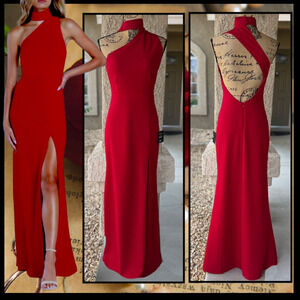 Elegant Red Halter Neck Evening Gown